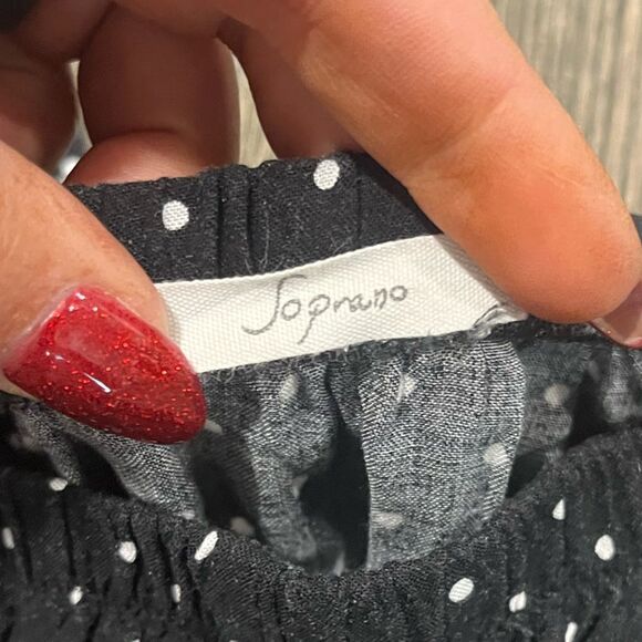 Soprano Womens Blouse Off Shoulder Polka Dot 3/4 Puff Sleeve Black White Size M - Picture 2 of 4